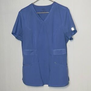 Infinity By CHEROKEE Scrub Top Womens Large Blue  Nurse Knit Back Panel.